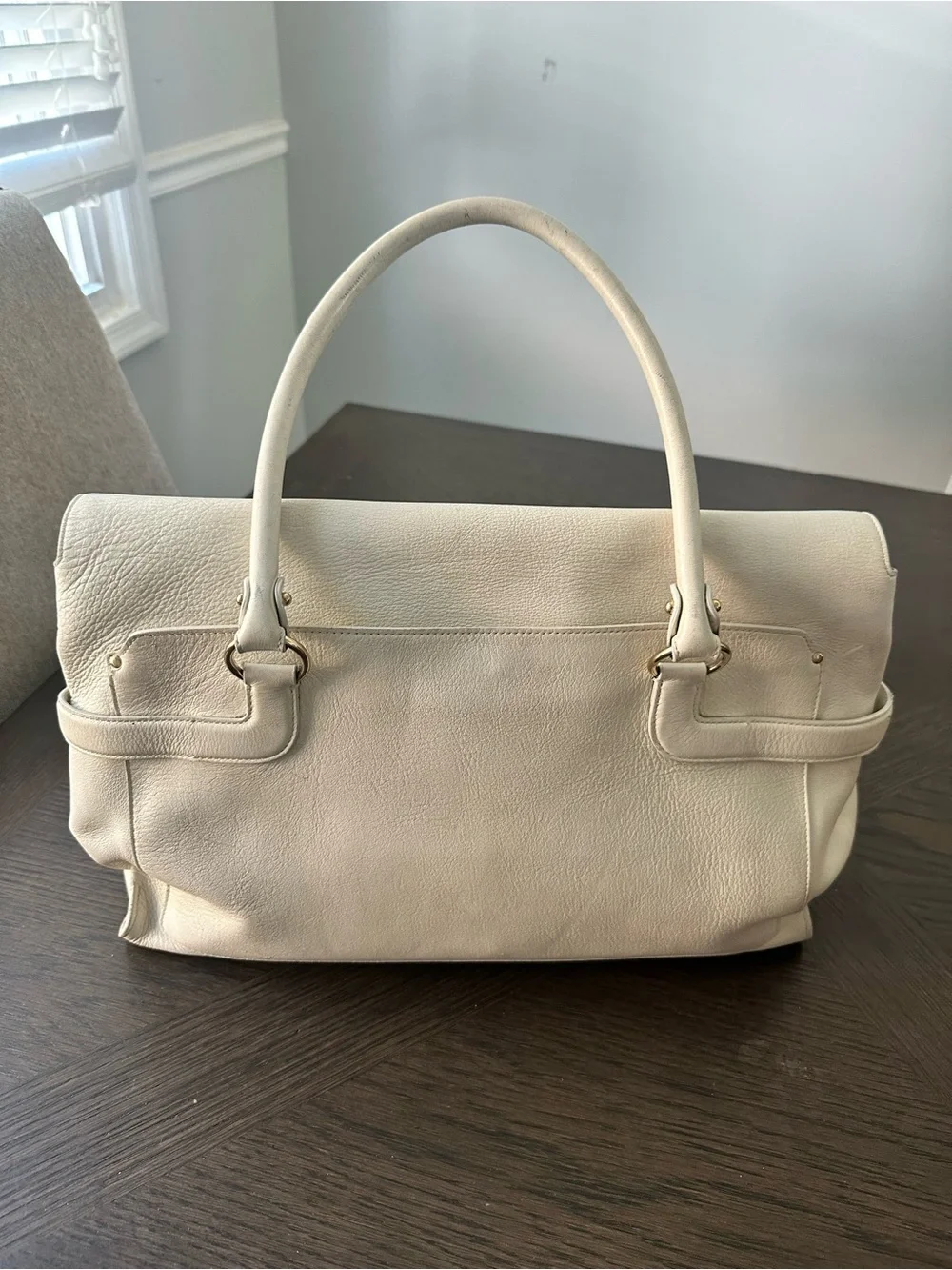 Salvatore Ferragamo Cream Leather Satchel with Gold Hardware